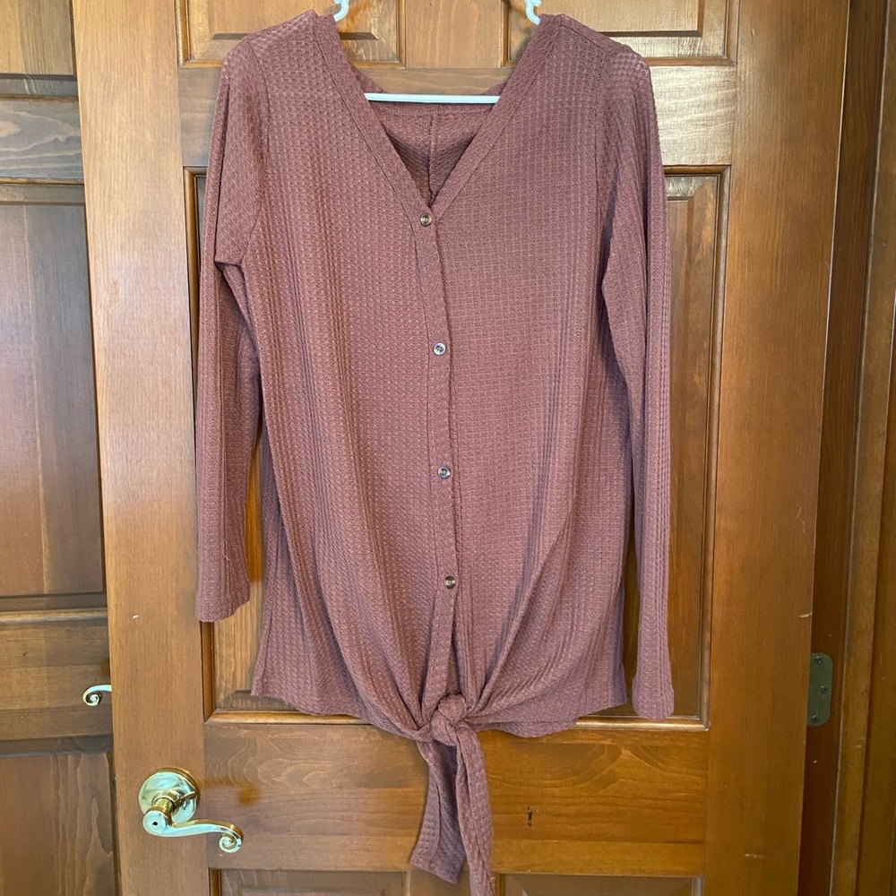 Waffle Knit Button Down Top